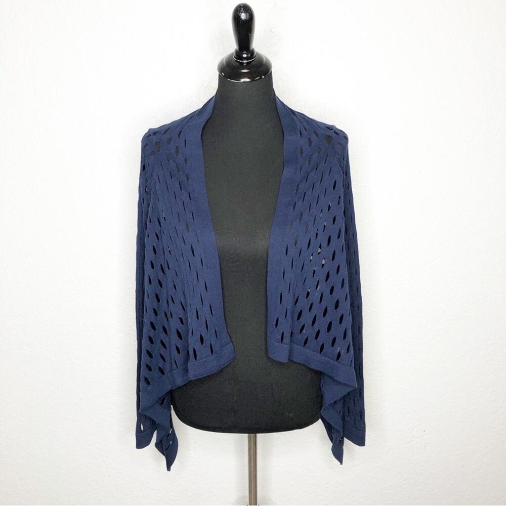 Milly navy blue open circle knit open drape front silk blend cardigan size Small